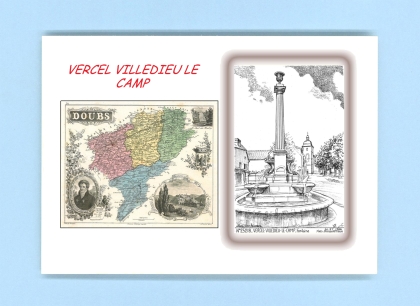 Cartes Postales impression Noir avec dpartement sur la ville de VERCEL VILLEDIEU LE CAMP Titre : fontaine