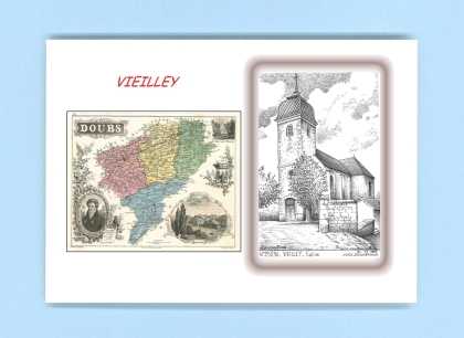 Cartes Postales impression Noir avec dpartement sur la ville de VIEILLEY Titre : eglise