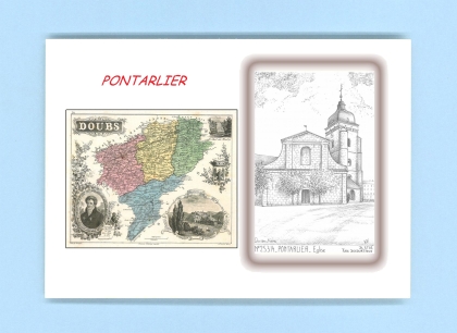 Cartes Postales impression Noir avec dpartement sur la ville de PONTARLIER Titre : eglise