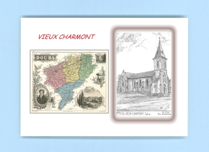 Cartes Postales impression Noir avec dpartement sur la ville de VIEUX CHARMONT Titre : eglise