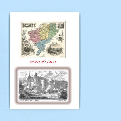 Cartes Postales impression Noir avec dpartement sur la ville de MONTBELIARD Titre : le chateau