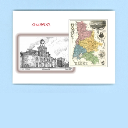 Cartes Postales impression Noir avec dpartement sur la ville de CHABEUIL Titre : hotel de ville