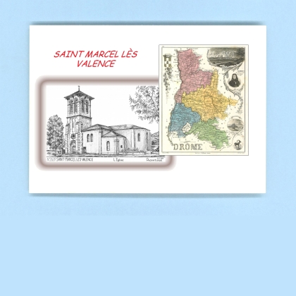 Cartes Postales impression Noir avec dpartement sur la ville de ST MARCEL LES VALENCE Titre : l eglise