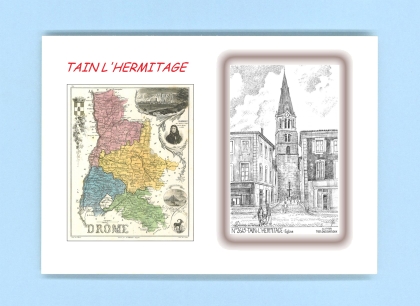 Cartes Postales impression Noir avec dpartement sur la ville de TAIN L HERMITAGE Titre : eglise