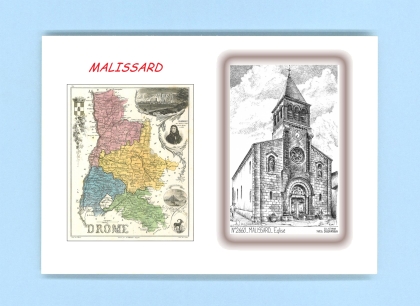 Cartes Postales impression Noir avec dpartement sur la ville de MALISSARD Titre : eglise