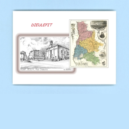 Cartes Postales impression Noir avec dpartement sur la ville de DIEULEFIT Titre : place chateauras