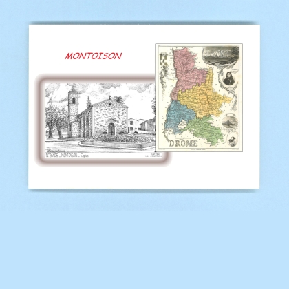 Cartes Postales impression Noir avec dpartement sur la ville de MONTOISON Titre : eglise
