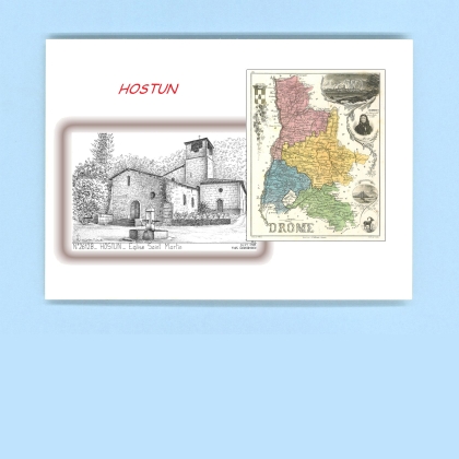 Cartes Postales impression Noir avec dpartement sur la ville de HOSTUN Titre : eglise st martin