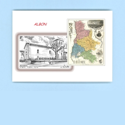 Cartes Postales impression Noir avec dpartement sur la ville de ALBON Titre : eglise