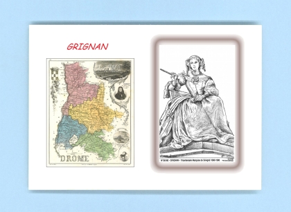 Cartes Postales impression Noir avec dpartement sur la ville de GRIGNAN Titre : tricentenaire marq. de sevigne