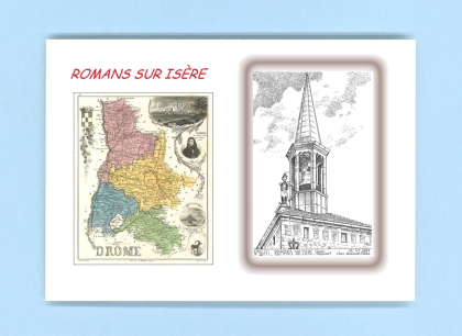 Cartes Postales impression Noir avec dpartement sur la ville de ROMANS SUR ISERE Titre : clocher jacquemart