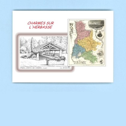 Cartes Postales impression Noir avec dpartement sur la ville de CHARMES SUR L HERBASSE Titre : lavoir