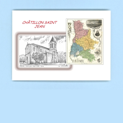 Cartes Postales impression Noir avec dpartement sur la ville de CHATILLON ST JEAN Titre : eglise