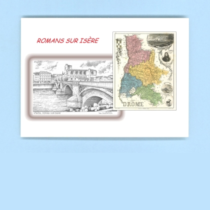 Cartes Postales impression Noir avec dpartement sur la ville de ROMANS SUR ISERE Titre : vue