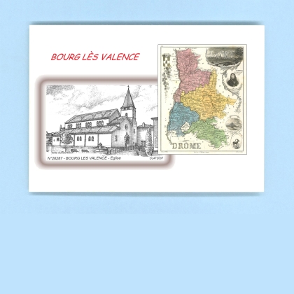 Cartes Postales impression Noir avec dpartement sur la ville de BOURG LES VALENCE Titre : eglise