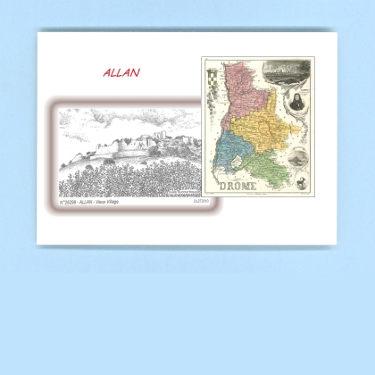 Cartes Postales impression Noir avec dpartement sur la ville de ALLAN Titre : vieux village