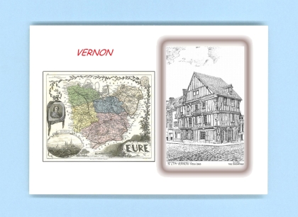 Cartes Postales impression Noir avec dpartement sur la ville de VERNON Titre : vieux logis