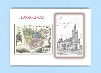 Cartes Postales impression Noir avec dpartement sur la ville de BOURG ACHARD Titre : eglise