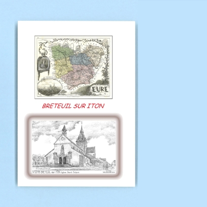 Cartes Postales impression Noir avec dpartement sur la ville de BRETEUIL SUR ITON Titre : eglise st sulpice