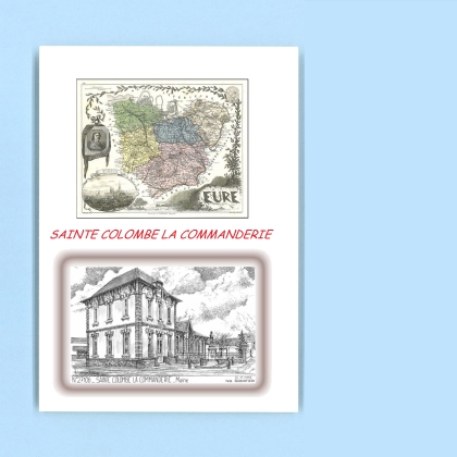 Cartes Postales impression Noir avec dpartement sur la ville de STE COLOMBE LA COMMANDERIE Titre : mairie