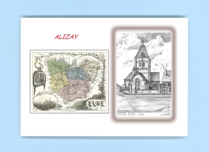 Cartes Postales impression Noir avec dpartement sur la ville de ALIZAY Titre : eglise