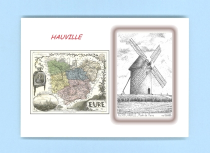 Cartes Postales impression Noir avec dpartement sur la ville de HAUVILLE Titre : moulin de pierre