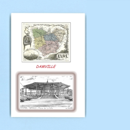 Cartes Postales impression Noir avec dpartement sur la ville de DAMVILLE Titre : place de la halle