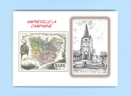 Cartes Postales impression Noir avec dpartement sur la ville de AMFREVILLE LA CAMPAGNE Titre : eglise