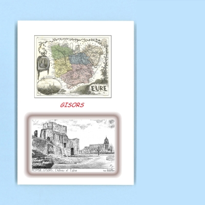 Cartes Postales impression Noir avec dpartement sur la ville de GISORS Titre : chateau et eglise