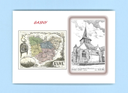 Cartes Postales impression Noir avec dpartement sur la ville de GASNY Titre : eglise