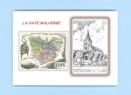 Cartes Postales impression Noir avec dpartement sur la ville de LA HAYE MALHERBE Titre : eglise