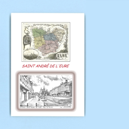 Cartes Postales impression Noir avec dpartement sur la ville de ST ANDRE DE L EURE Titre : place du marche