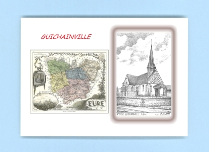 Cartes Postales impression Noir avec dpartement sur la ville de GUICHAINVILLE Titre : eglise