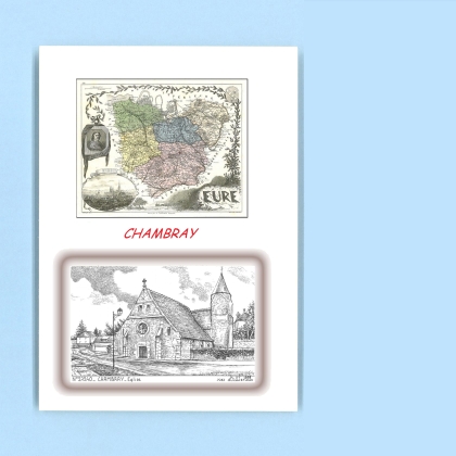 Cartes Postales impression Noir avec dpartement sur la ville de CHAMBRAY Titre : eglise