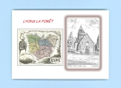 Cartes Postales impression Noir avec dpartement sur la ville de LYONS LA FORET Titre : eglise