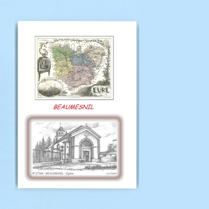 Cartes Postales impression Noir avec dpartement sur la ville de BEAUMESNIL Titre : eglise