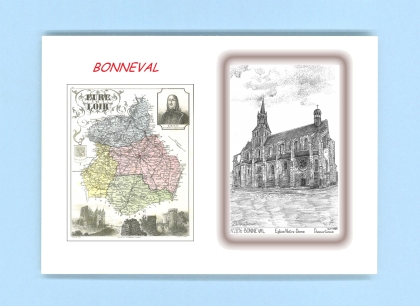 Cartes Postales impression Noir avec dpartement sur la ville de BONNEVAL Titre : eglise notre dame