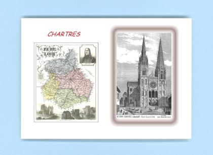 Cartes Postales impression Noir avec dpartement sur la ville de CHARTRES Titre : cathedrale