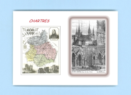 Cartes Postales impression Noir avec dpartement sur la ville de CHARTRES Titre : vues de la cathedrale