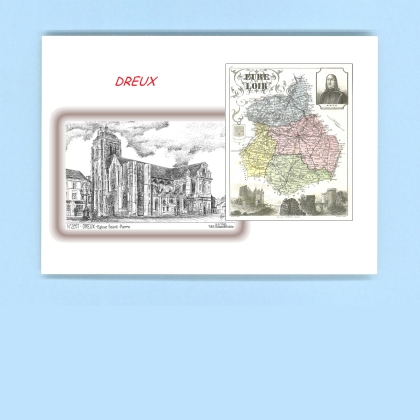 Cartes Postales impression Noir avec dpartement sur la ville de DREUX Titre : eglise st pierre