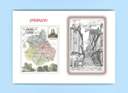 Cartes Postales impression Noir avec dpartement sur la ville de EPERNON Titre : vieille rue et eglise(d ap ca)