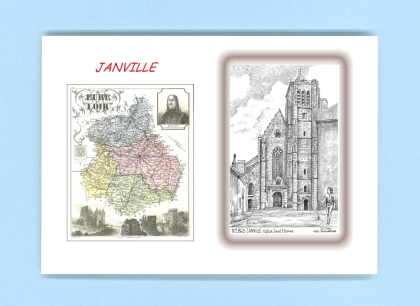 Cartes Postales impression Noir avec dpartement sur la ville de JANVILLE Titre : eglise st etienne