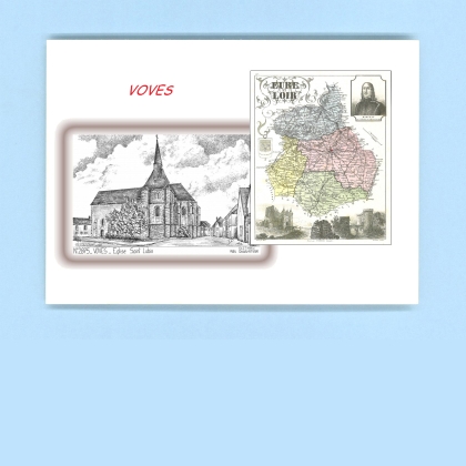 Cartes Postales impression Noir avec dpartement sur la ville de VOVES Titre : eglise st lubin