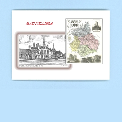 Cartes Postales impression Noir avec dpartement sur la ville de MAINVILLIERS Titre : hotel de ville