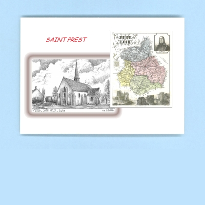 Cartes Postales impression Noir avec dpartement sur la ville de ST PREST Titre : eglise