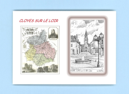 Cartes Postales impression Noir avec dpartement sur la ville de CLOYES SUR LE LOIR Titre : eglise