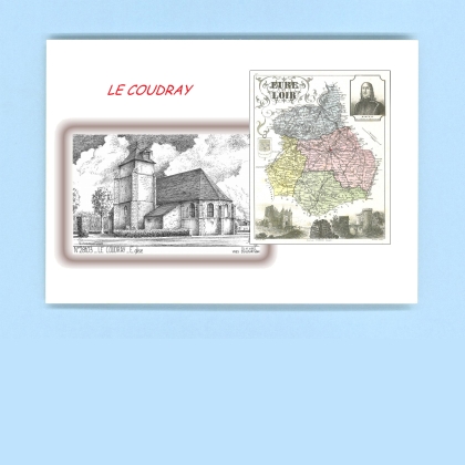 Cartes Postales impression Noir avec dpartement sur la ville de LE COUDRAY Titre : eglise