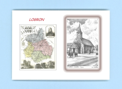 Cartes Postales impression Noir avec dpartement sur la ville de LOGRON Titre : eglise