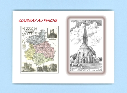 Cartes Postales impression Noir avec dpartement sur la ville de COUDRAY AU PERCHE Titre : eglise