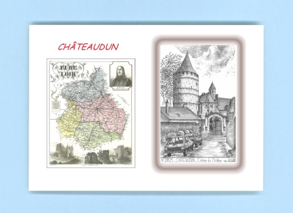 Cartes Postales impression Noir avec dpartement sur la ville de CHATEAUDUN Titre : entree du chateau